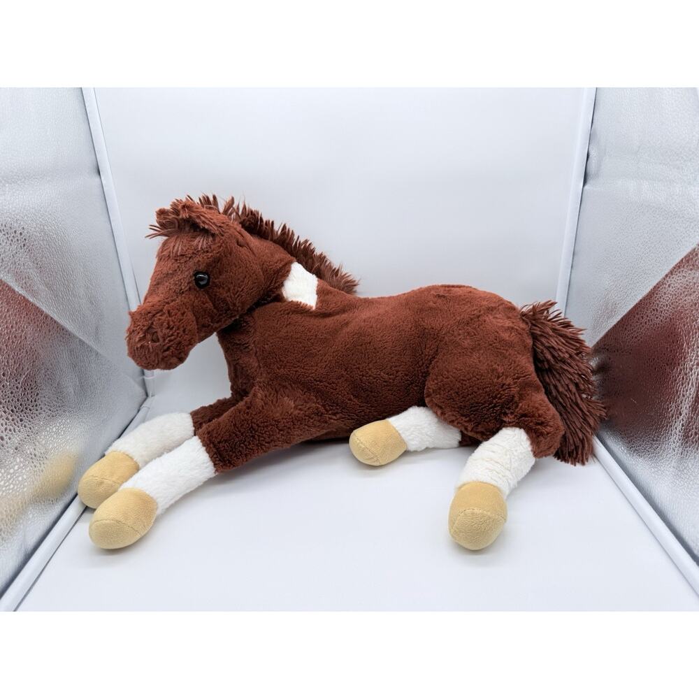 MTY International 20" Pony Horse Lying Down Brown White Plush Stuffed Toy No Tag
